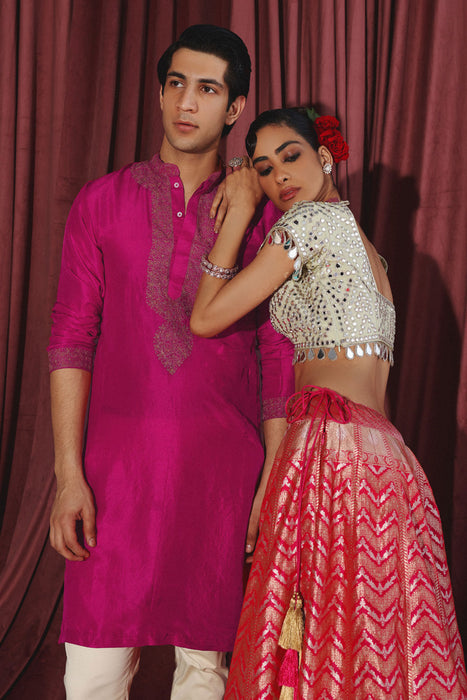 Fuschia Kurta With Marodiwork