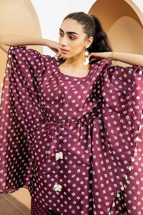 Plum Bandhani Kaftan Set