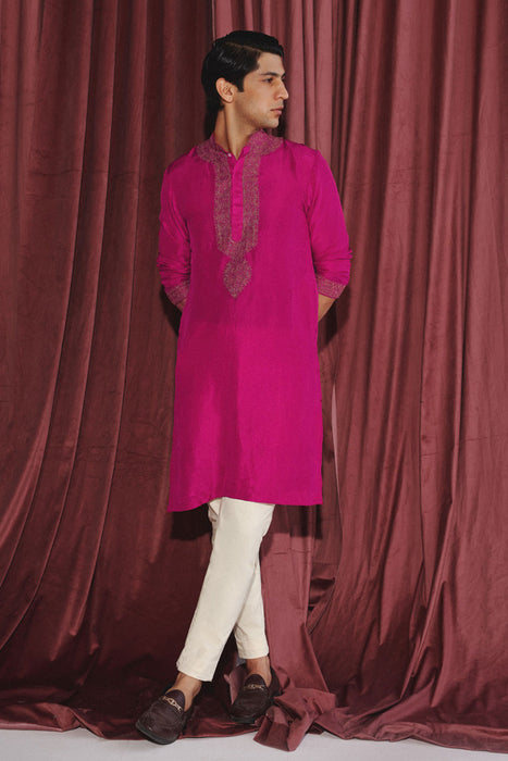 Fuschia Kurta With Marodiwork
