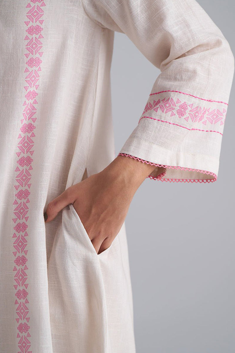 Ivory With Morning Glory Pink Cotton Linen Co-ord Set