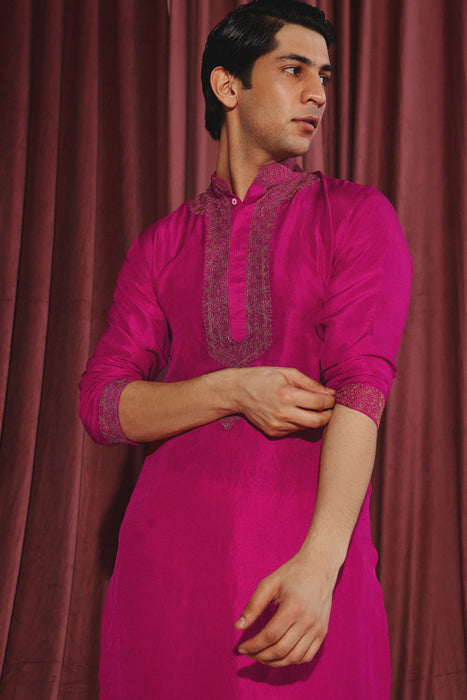 Fuschia Kurta With Marodiwork