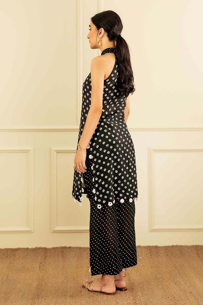 Coal Bandhani Halter Tunic Set