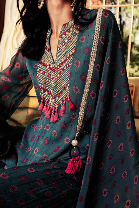 Nazreen Teal Sharara Set