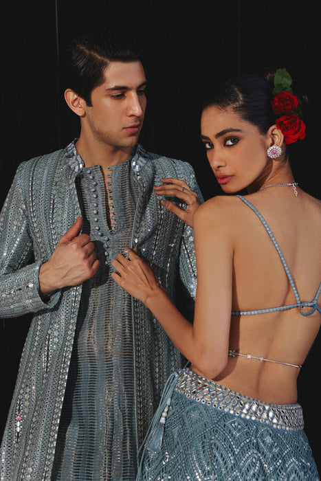 Powder Blue Banarasi Tissue Kurta