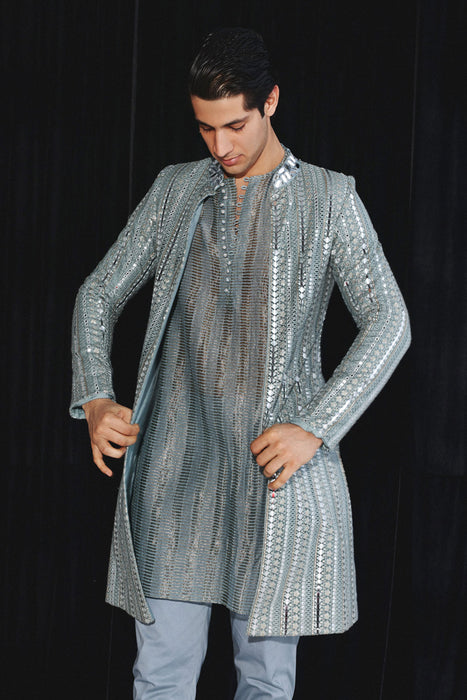 Powder Blue Banarasi Tissue Kurta