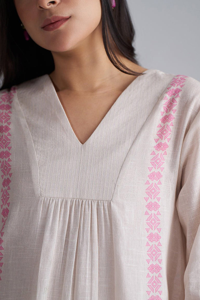Ivory With Morning Glory Pink Cotton Linen Co-ord Set