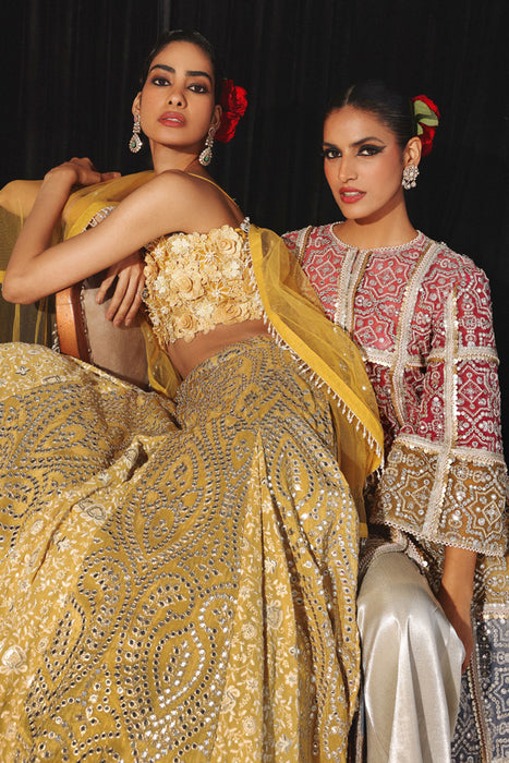 CHIKANKARI MIRRORWORK BOX PLEAT LEHENGA SET