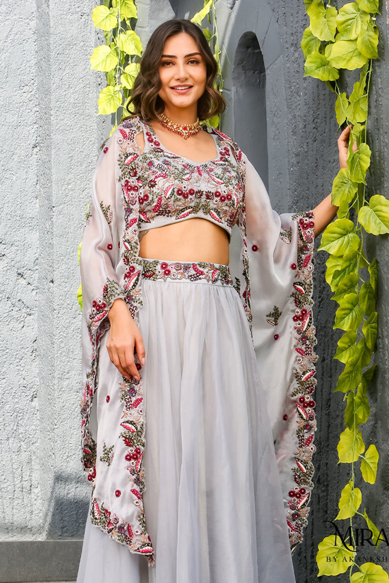Alia - Embellished Lavender Cape and Skirt Set.