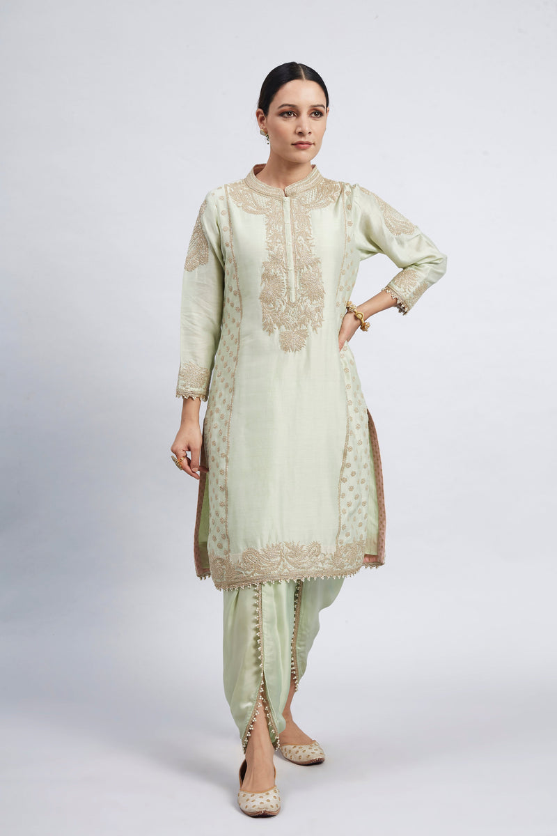 Aabish- Mint Green Tilla Embroidered Kurta Set