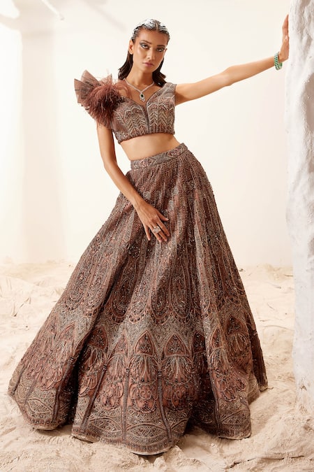 Brown Morris Lehenga