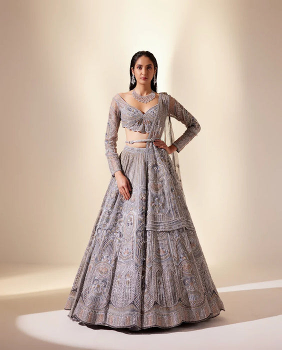 Metallic blush floral lehenga