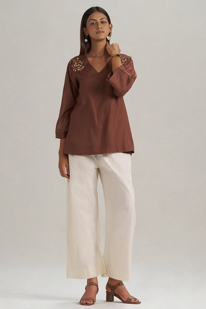 Cocoa Brown Embroidered Mul-Mul Tunic