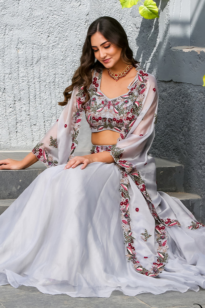 Alia - Embellished Lavender Cape and Skirt Set.