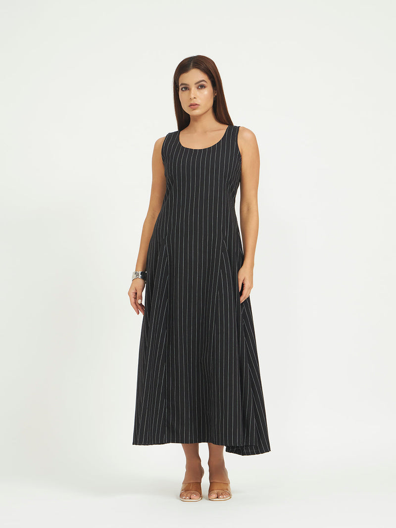 Black Pinstripe A-Line Maxi Dress — GAIA by Archie