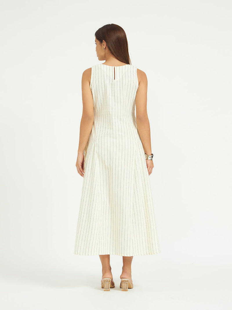 White Pinstripe A-Line Maxi Dress