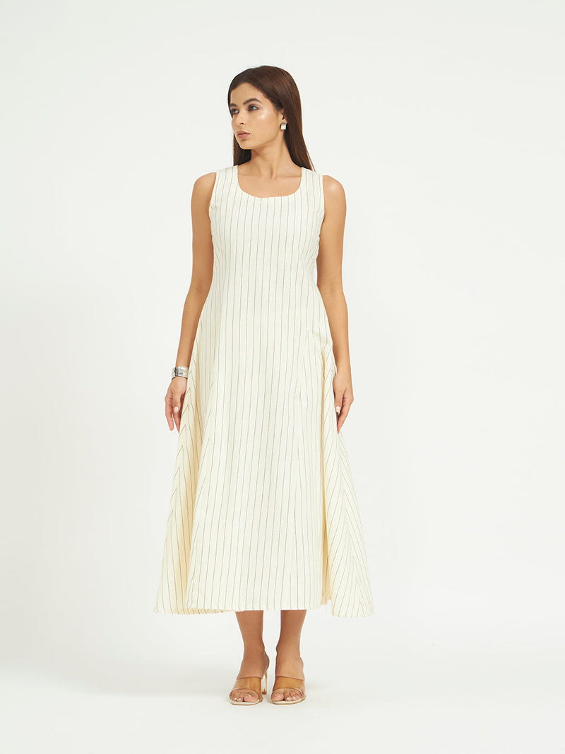 White Pinstripe A-Line Maxi Dress