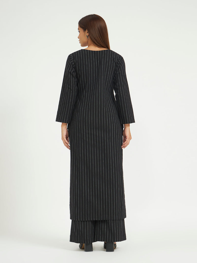 Classic Black Pinstripe Kurta Set