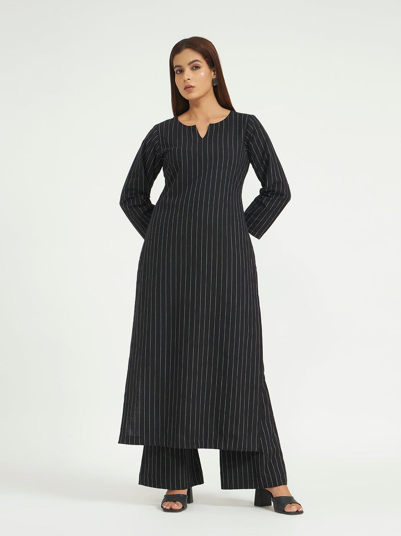 Classic Black Pinstripe Kurta Set