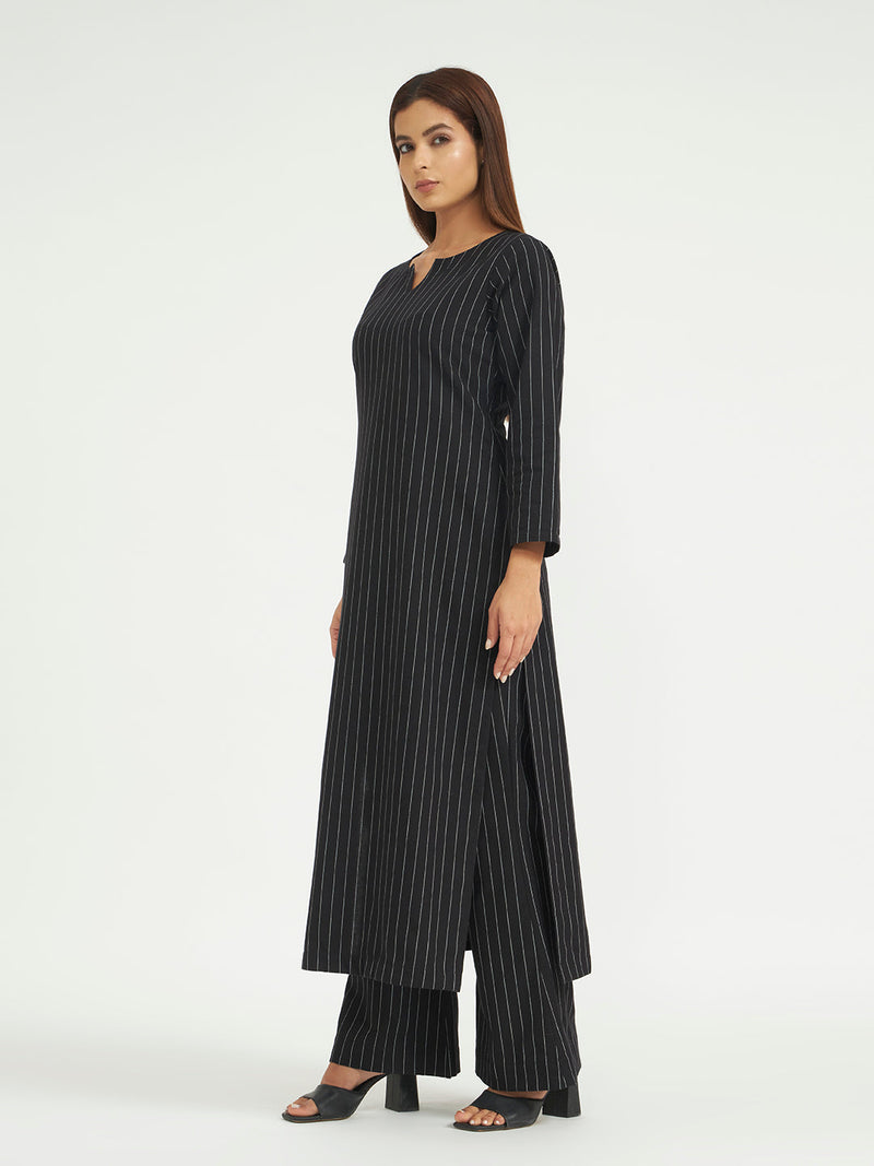 Classic Black Pinstripe Kurta Set