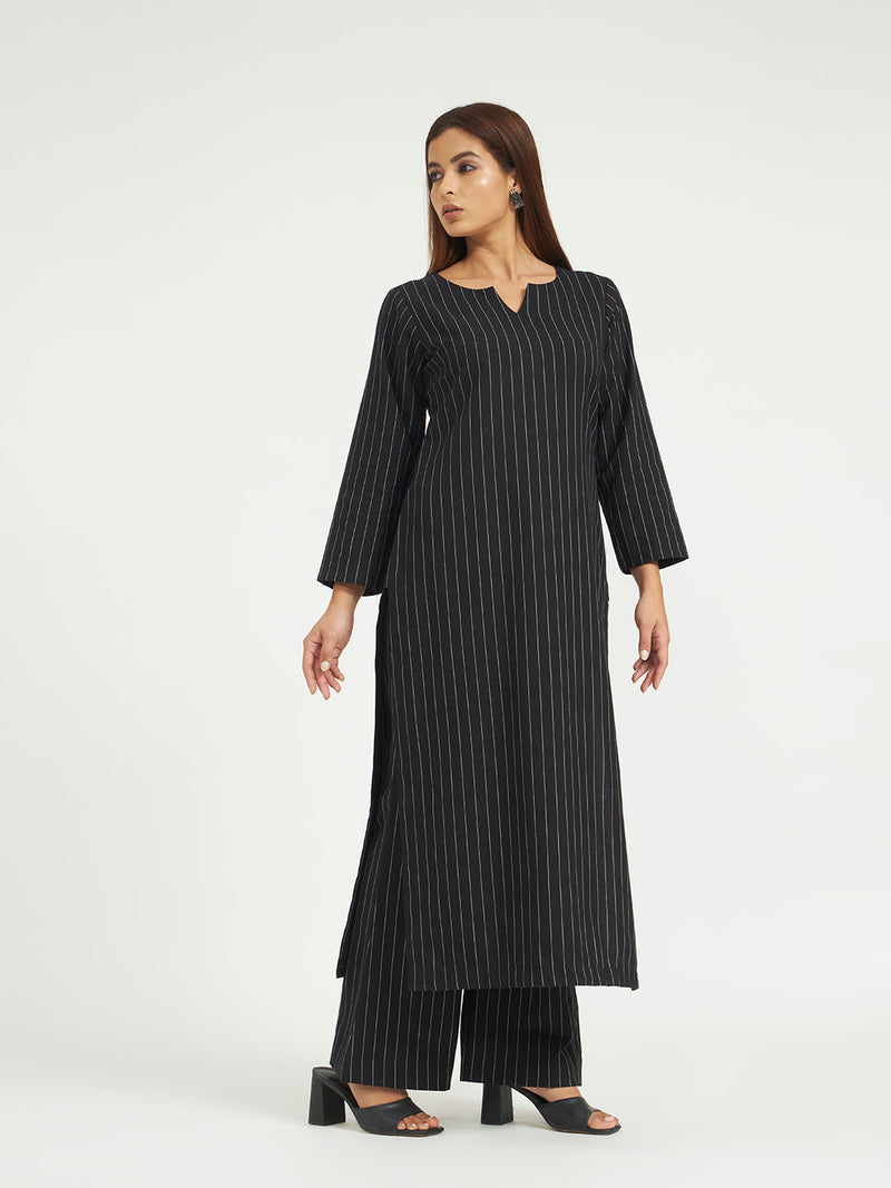 Classic Black Pinstripe Kurta Set
