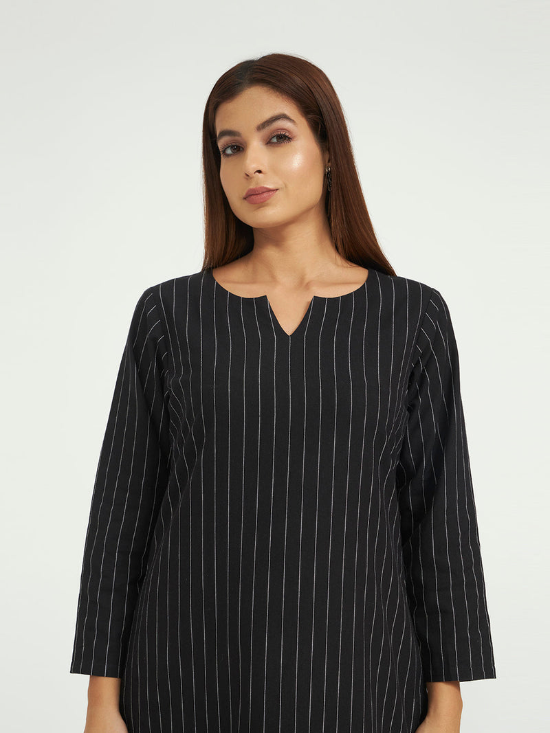 Classic Black Pinstripe Kurta Set