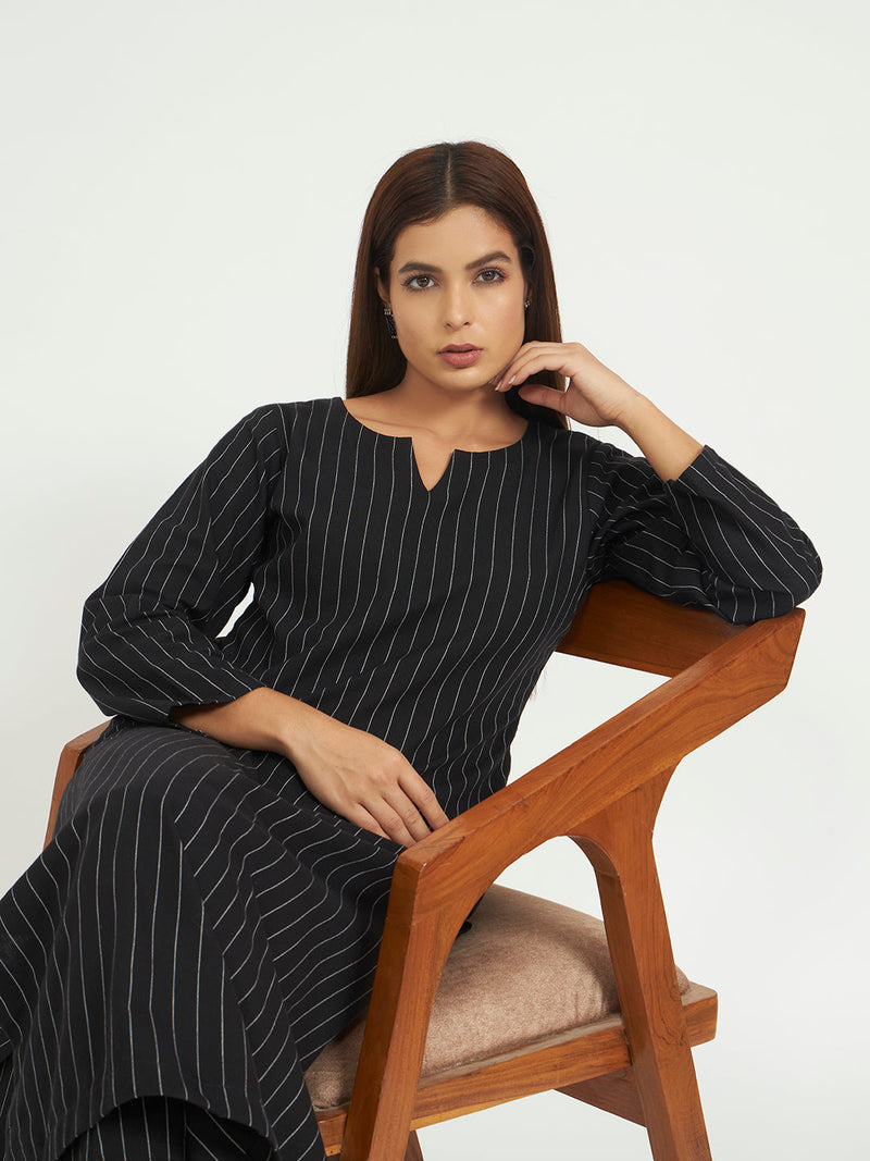 Classic Black Pinstripe Kurta Set