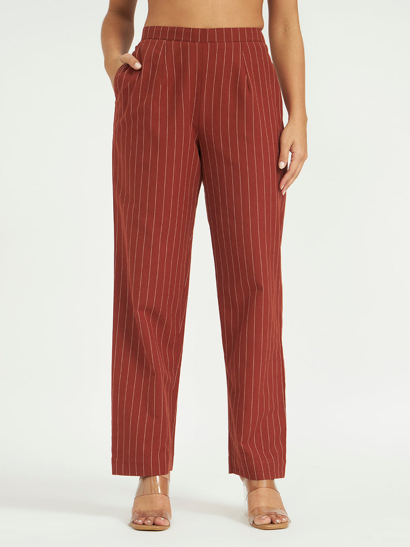 Classic Rust Pinstripe Kurta Set