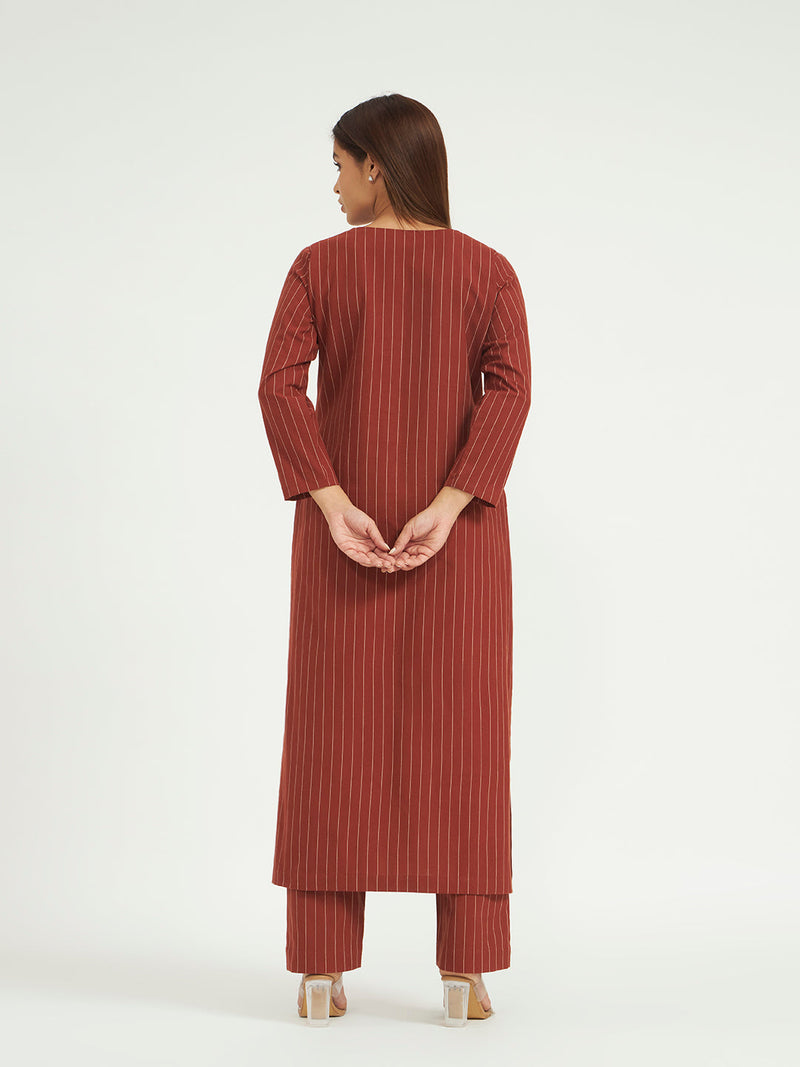Classic Rust Pinstripe Kurta Set