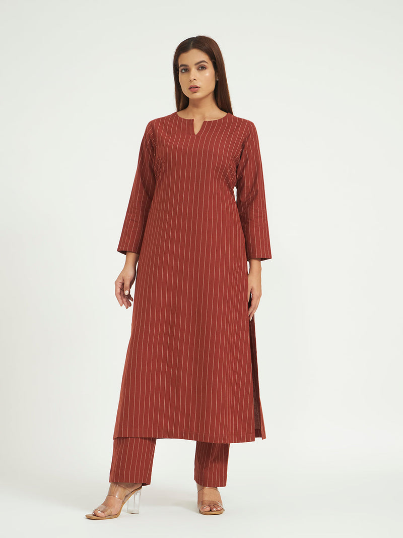 Classic Rust Pinstripe Kurta Set