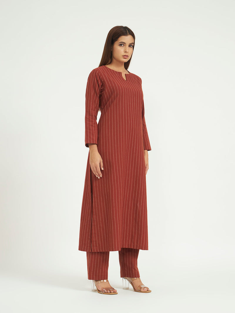 Classic Rust Pinstripe Kurta Set