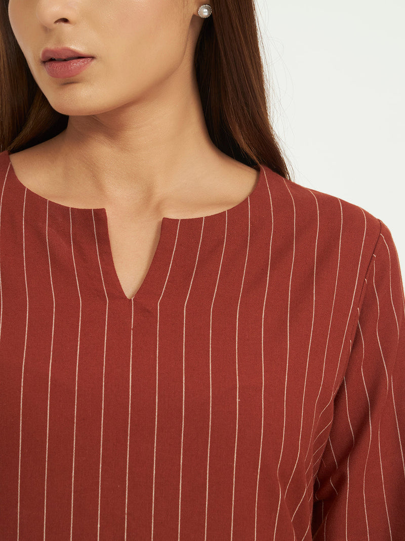 Classic Rust Pinstripe Kurta Set