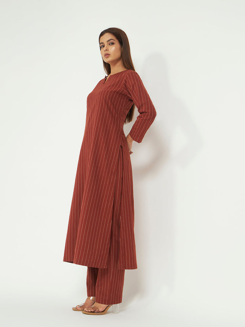 Classic Rust Pinstripe Kurta Set