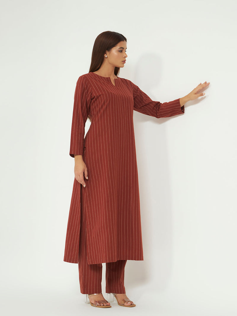 Classic Rust Pinstripe Kurta Set