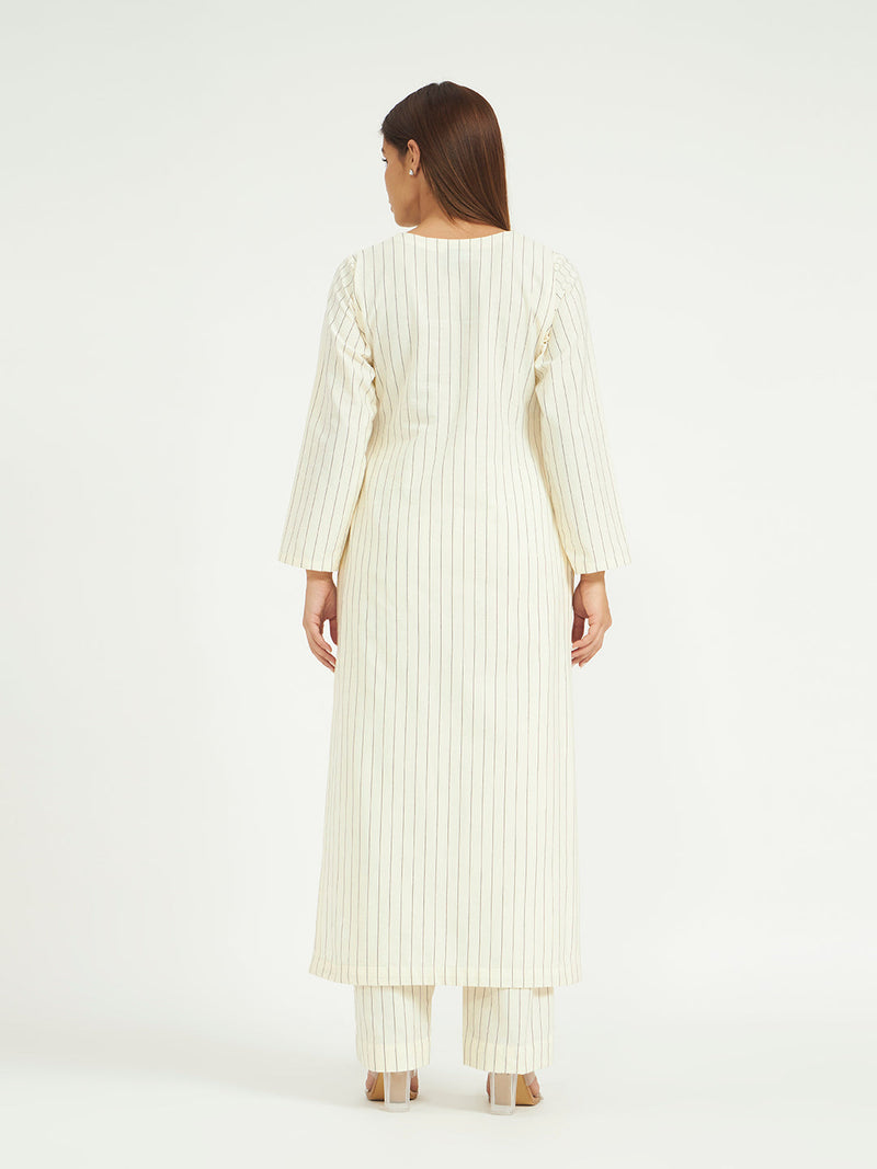 Classic White Pinstripe Kurta Set