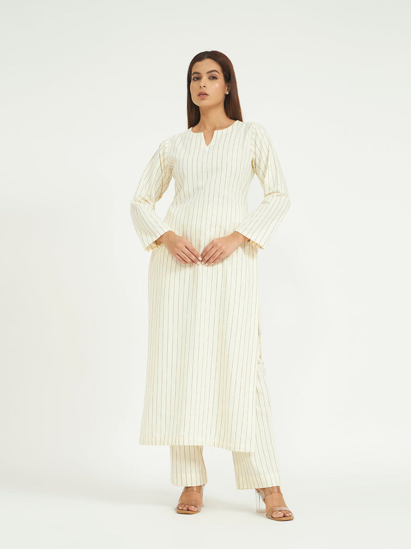 Classic White Pinstripe Kurta Set