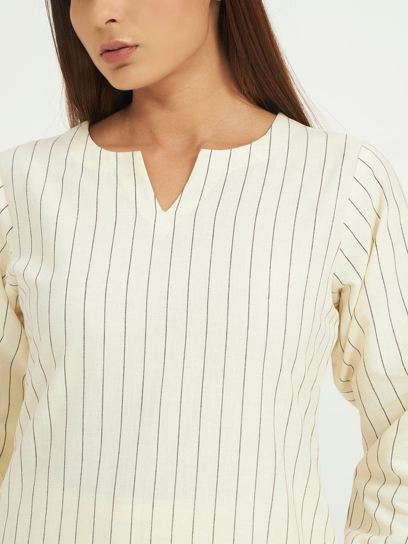 Classic White Pinstripe Kurta Set