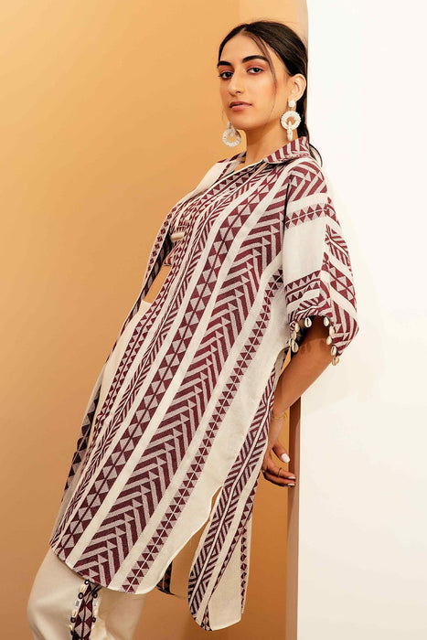 Burgundy Kaftan Overlay Trio Set