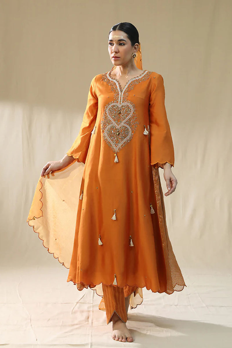 Orange Heart A Line Suit Set