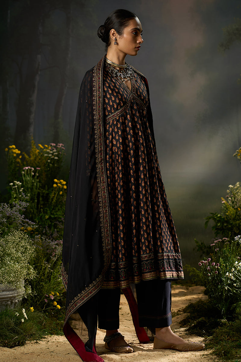 Black and Red Ambi Print Kurta Set