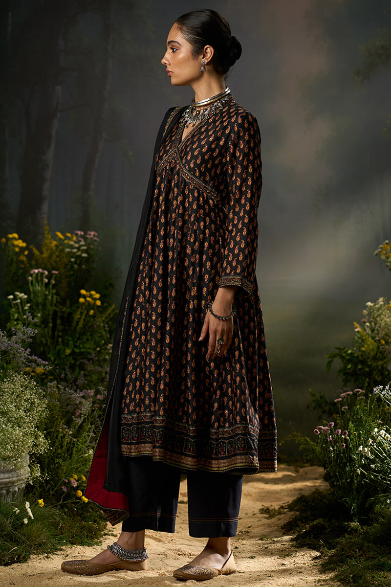 Black and Red Ambi Print Kurta Set