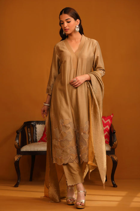 Pakeeza Applique Suit Set - Camel