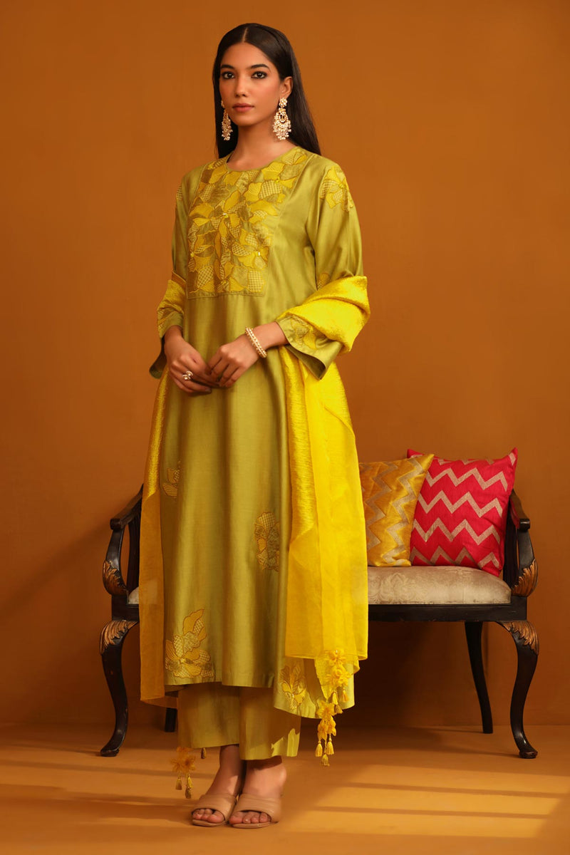 Nafeesa Applique Suit Set - Lime Green
