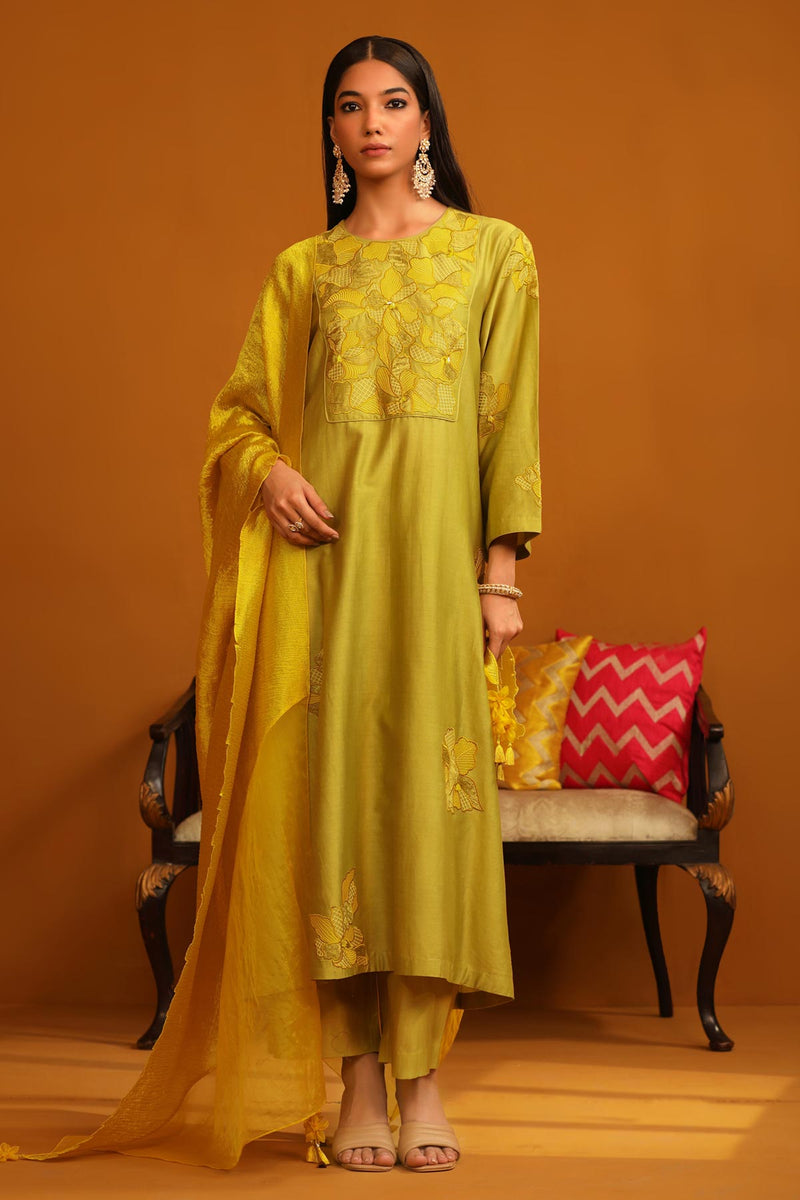 Nafeesa Applique Suit Set - Lime Green