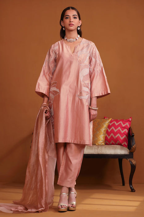 Huma Applique Suit Set - Nude Pink