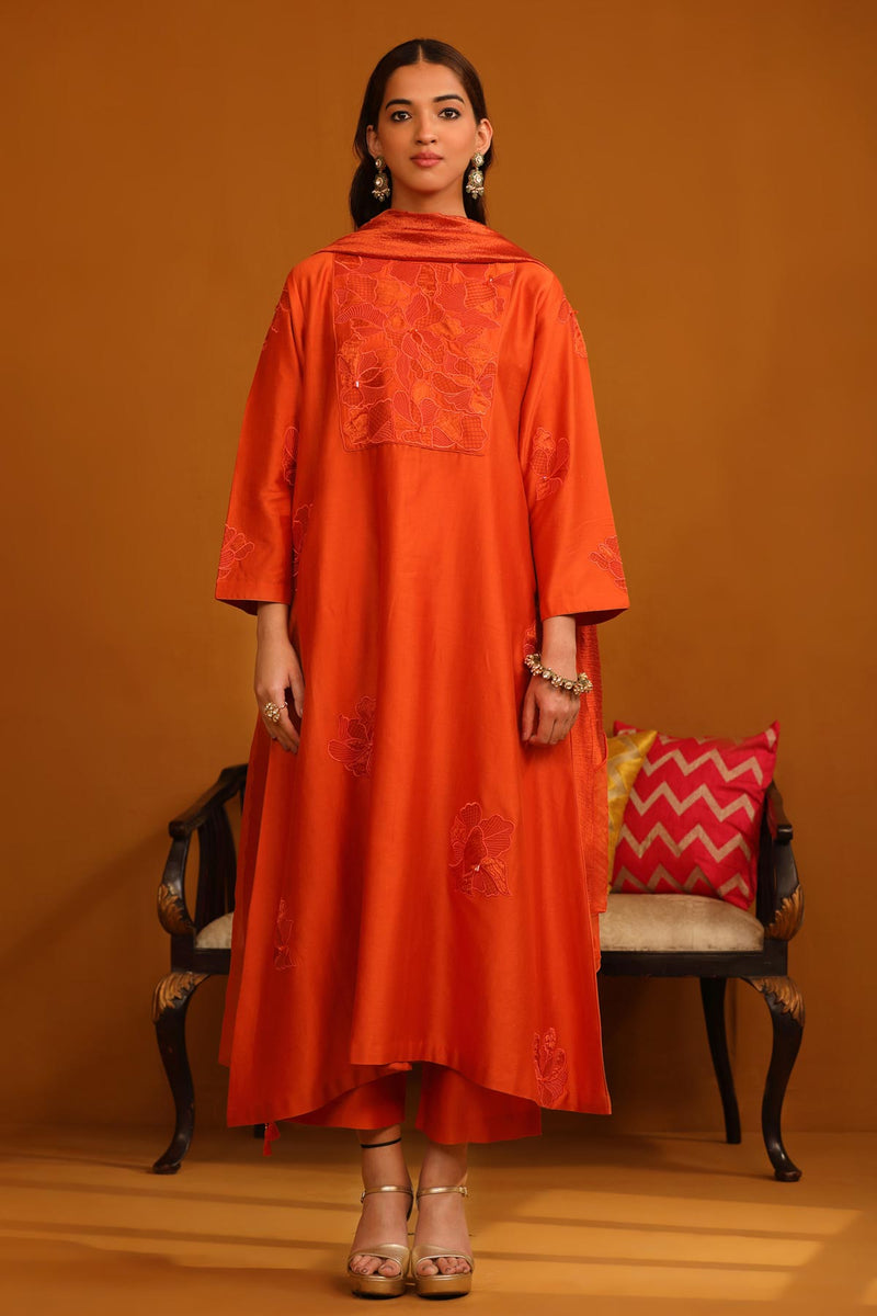 Nafeesa Applique Suit Set - Orange