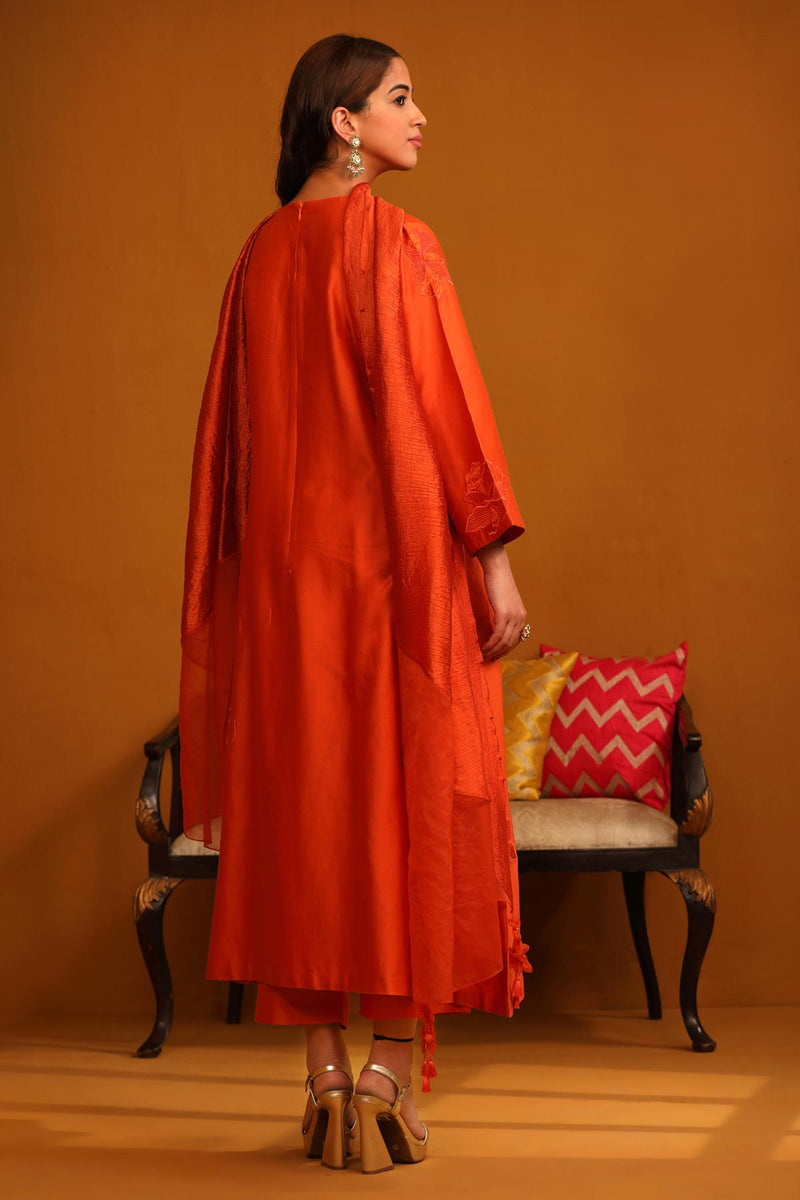 Nafeesa Applique Suit Set - Orange