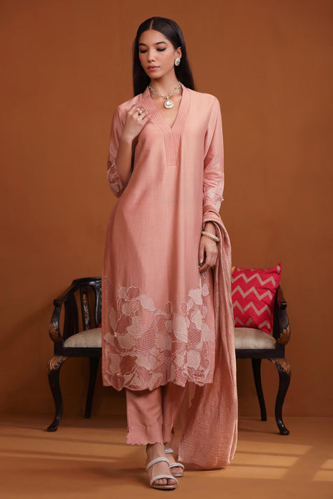 Pakeeza Applique Suit Set - Nude Pink