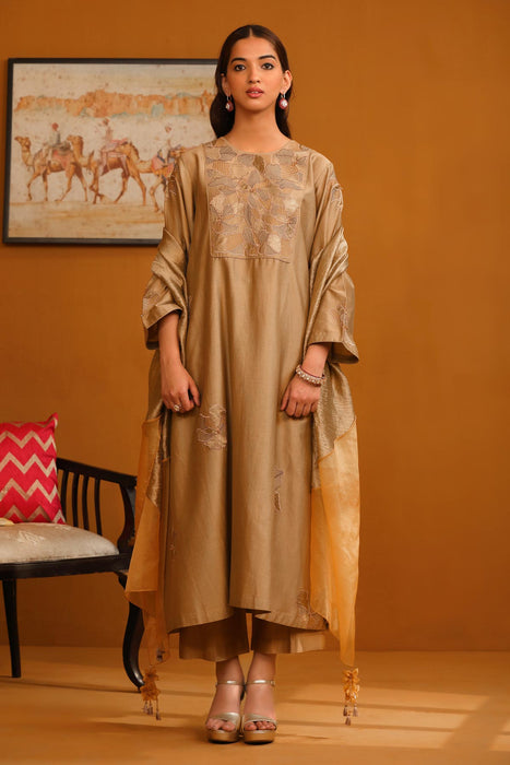 Nafeesa Applique Suit Set - Camel