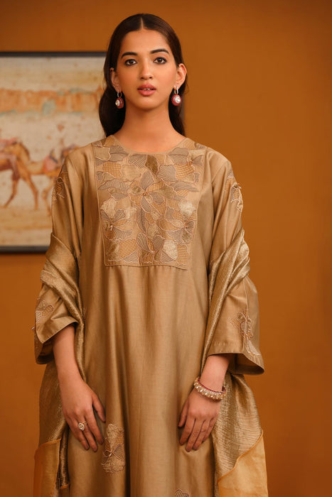 Nafeesa Applique Suit Set - Camel