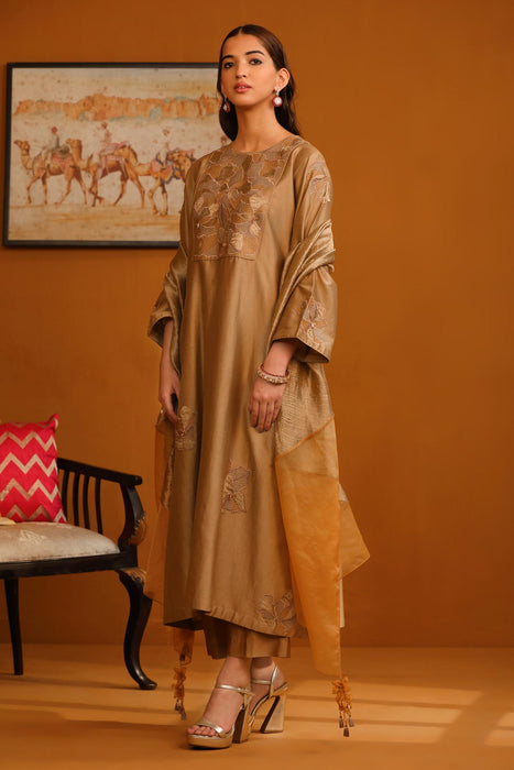 Nafeesa Applique Suit Set - Camel